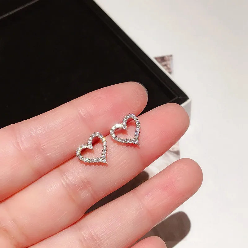 Korean Earrings S925 Silver Color Heart Bling Zircon Stone Stud Earrings for Women Fashion Jewelry 2022 Trend