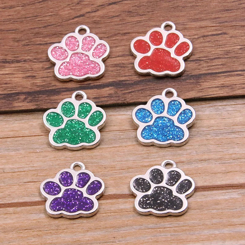 10Pcs 16*17mm 6Color Alloy Metal Rhodium Drop Oil Dog Cat Bear Paw Shining Charms Animal Pendant For DIY Bracelet Jewelry Making