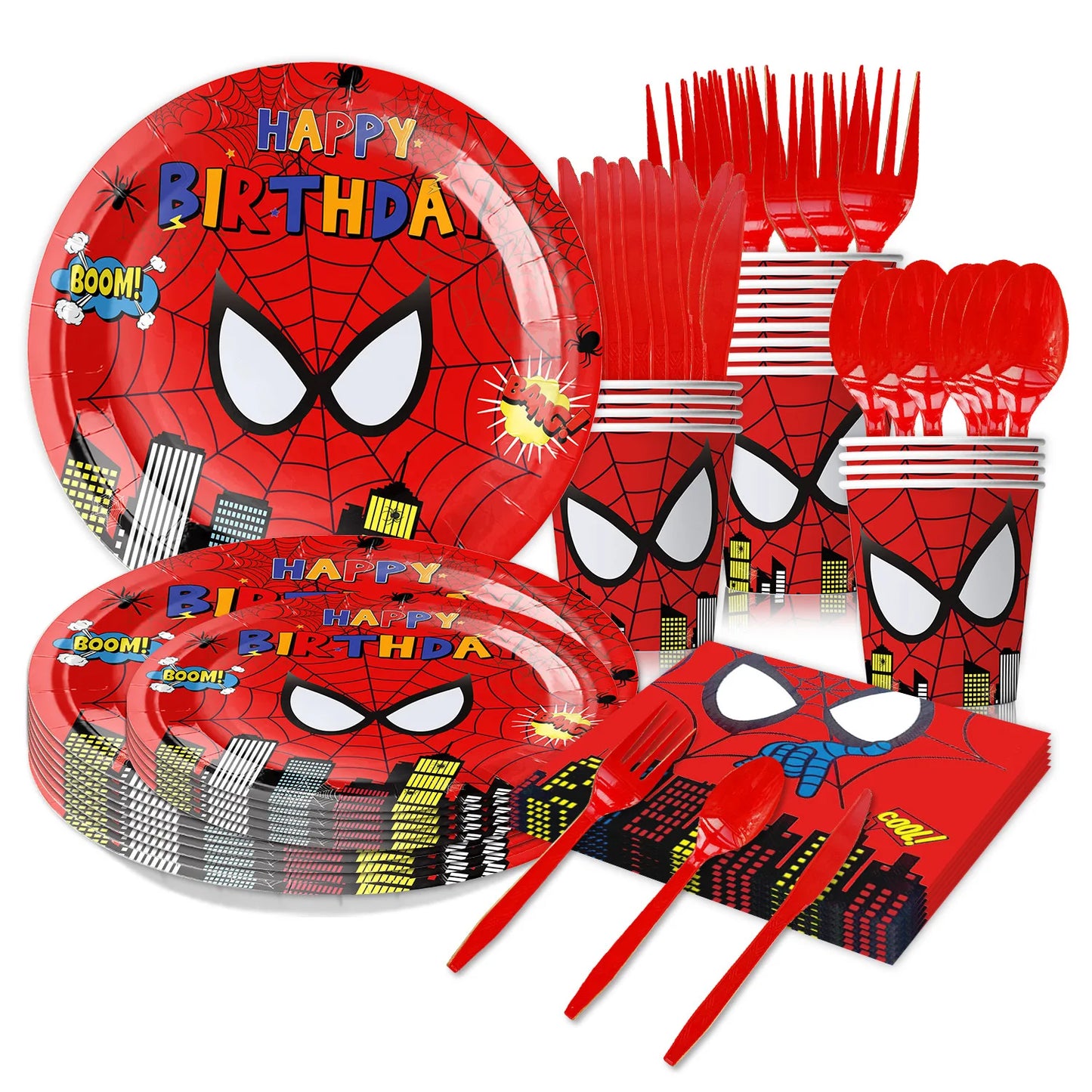 New Red Spiderman Party Supplies SpiderMan SpiderHero Tableware Table Cover Decorations Set for Kids Birthday Party Baby Shower