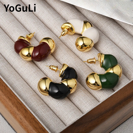 Fashion Jewelry Vintage Temperament Enamel Splicing Color Earrings For Women Party Gifts Delicate Design Ear Accessories