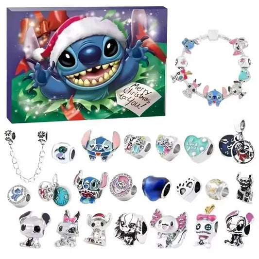 Anime Stitch Mickey Christmas Advent Calendar Bracelets Decor 24 Days Xmas Countdown Calendar Diy Jewelry Making Kit Girl Xmas G