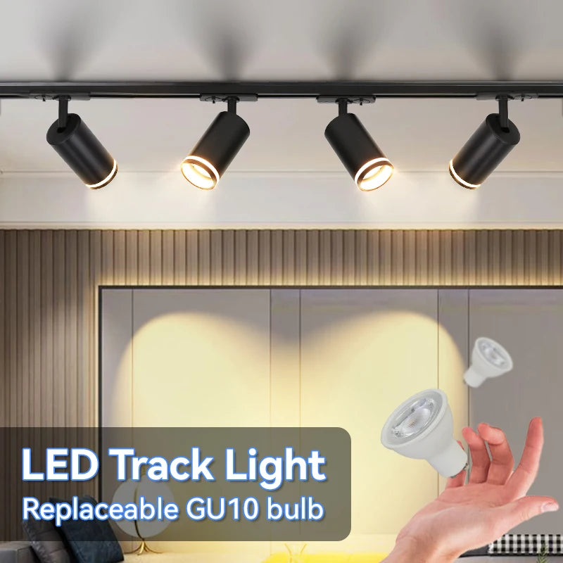 LED Track Light GU10 Ceiling Spot Light Fixture for Living Room Shop Kitchen Spotlight Track Lighting Rail Ceiling Lamp Sets