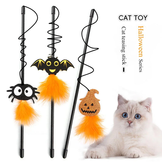 Halloween Feather Teasing Cat Stick Halloween Atmosphere Styling Teasing Cat Rod Cat Self Hi Toy