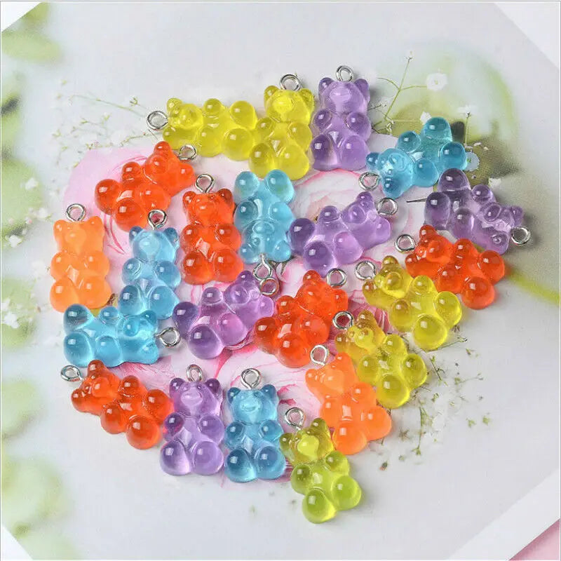 10/50pcs Candy Color Gummy Mini Bear Charms Pendant for Making Cute Earrings Pendant Necklace DIY Creative Jewelry Finding