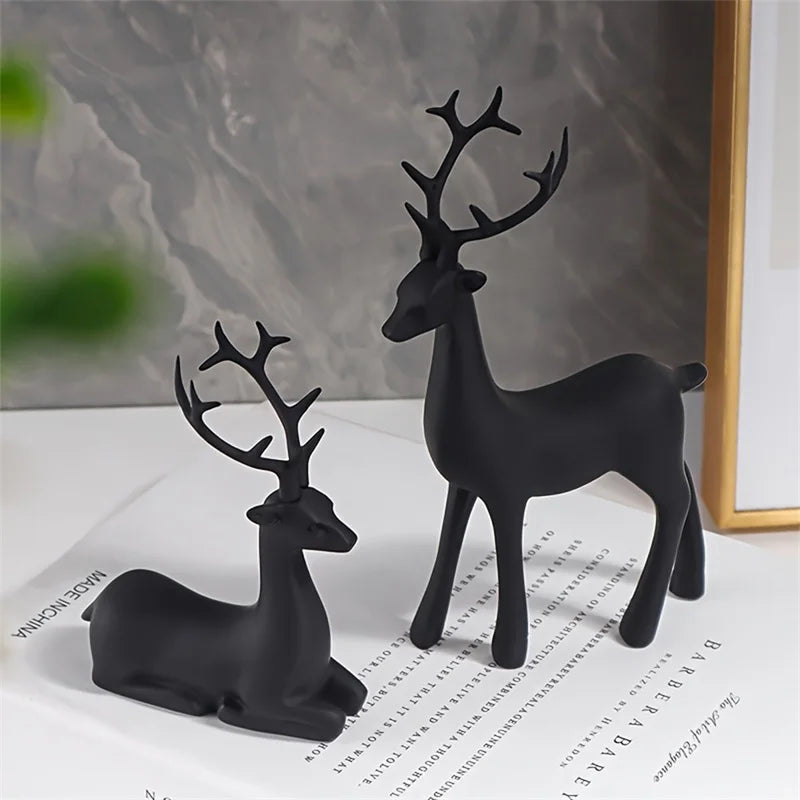 Christmas Decorate Modern Reindeer Figurines Matte Black Deer Statues Elk Sculpture Decorations for Living Room, Bedroom, Office