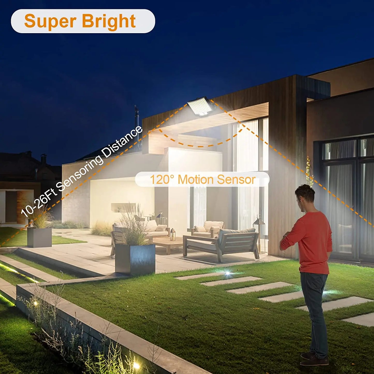 106LED Solar Light Outdoor Waterproof with Motion Sensor Floodlight Remote Control 3 Modes for Patio Garage Backyard