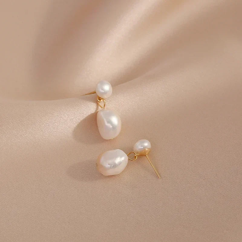 Minar Delicate Irregular Freshwater Pearl Earring For Women Gold Color Metal Hanging Drop Earrings Statement French Jewelry 2023