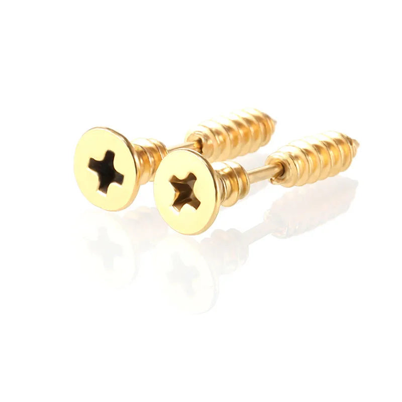 1Pair Punk Fashion Gold Black Colorful Stainless Steel Nail Screw Stud Earring for Women Men Helix Ear Body Piercing Jewelry