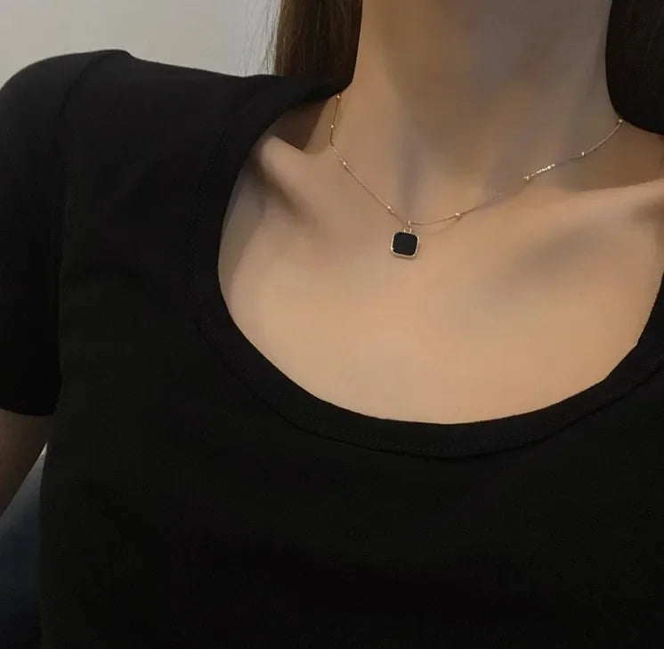 Stainless Steel Necklaces Black Exquisite Minimalist Square Pendant Choker Chains Fashion Necklace For Women Jewelry Party Gifts