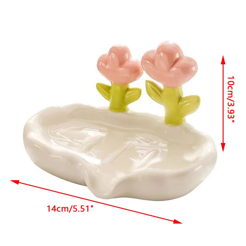 Creative Flower Decor Soap Dish Self Draining Non-slip Soap Holder Cute Plastic Storage Soap Rack Bathroom Accessories