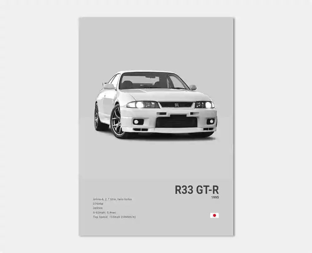 Pop Black and White Japan Cars Luxury Super Sport Car Poster Aesthetic R34 Gtr 240sx Canvas Print for Wall Art Garage Room Decor