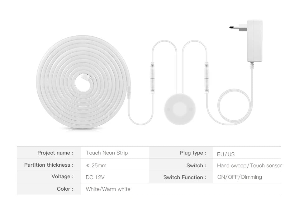 Hand Scan Sensor and Touch Dimmer Switch LED Strip Neon Lamp Waterproof Light Tape Bedroom Kitchen Cabinet Backlight Lighting