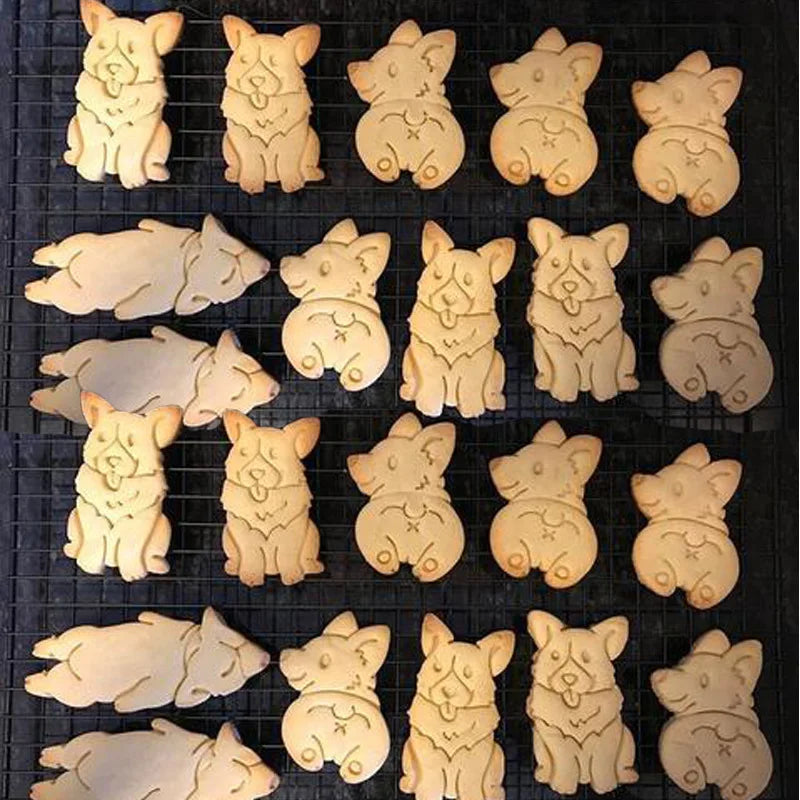 Set Cookie Cutters Mold Corgi Dog Shaped DIY Biscuit Baking Tool Cute Animal Cookie Stamp for Kids Kitchenware Bakeware