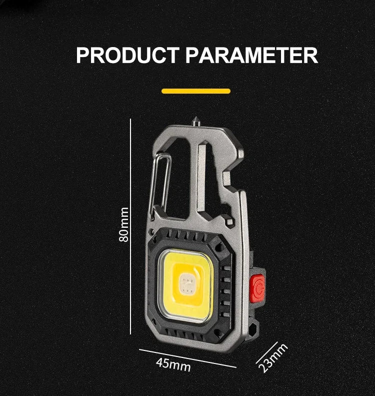 COB Keychain Work Light with Battery Display 8Mode Rechargeable High Lumens Portable LED Light for Camping Hiking Running