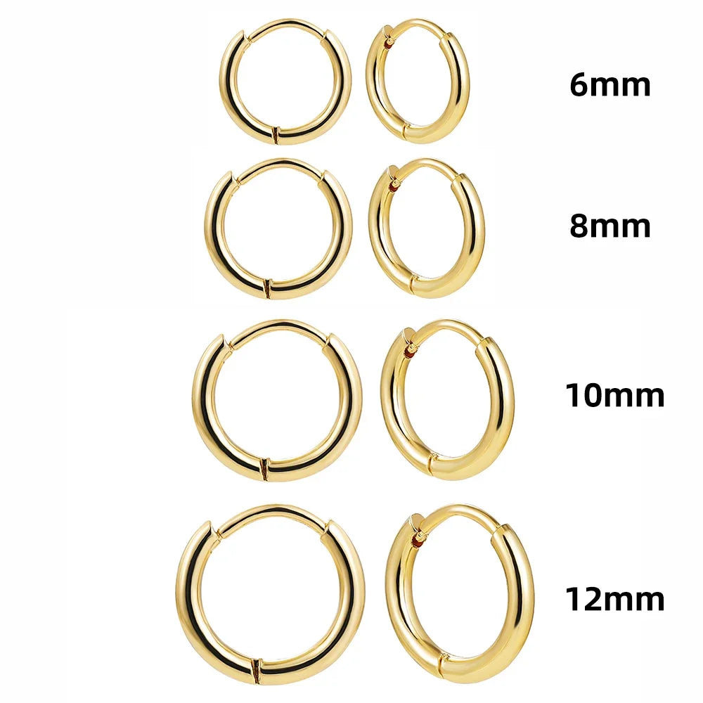 4Pairs Stainless Steel Solid Round Rings Huggies Earrings Set for Women Men Stackable 18K Gold Plated Tiny Ear Cartilage Hoops