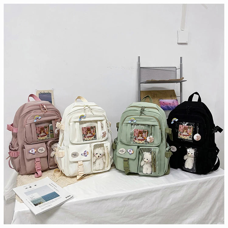 Cute Women Backpacks Waterproof Multi-Pocket Nylon School Backpack for Student Female Girls Kawaii Laptop Book Pack Mochilas