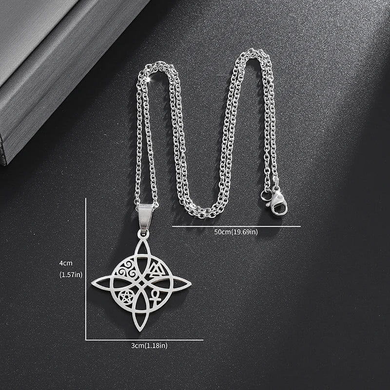 Witchcraft Witch Knot Necklace Irish Trinity Knot Triple Spiral Pendant Stainless Steel Ankh Cross Pentagram Amulet Jewelry