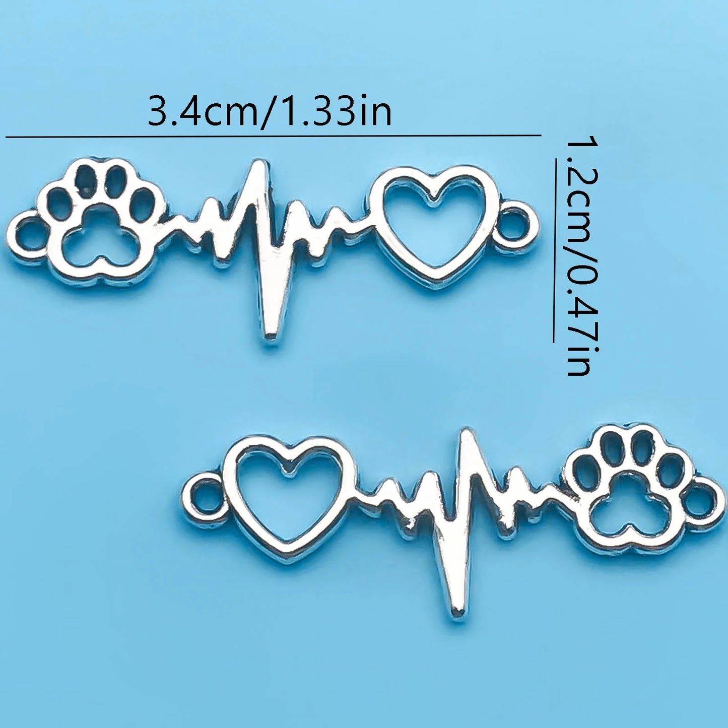 10/20/30pcs Antique Silvery Color Charms Dog Claw Love Heartbeat Double Hole Connector Charms For Jewelry Making Bracelets