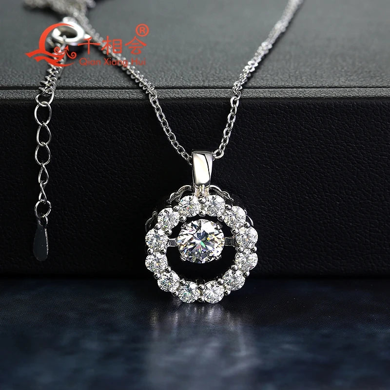 1ct 6.5mm dancing  moissanite stone 15mm pendant S925 silver necklace D VVS white round Jewelry Engagement wedding datting gift