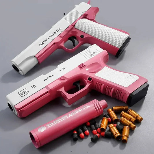 Toy Pistol Soft Bullet Toy Guns M1911 Shell Ejected Foam Manual Airsoft Weapon with Silencer For Kids Adults