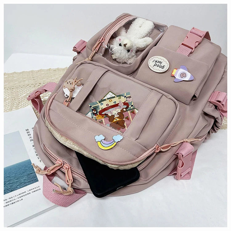 Cute Women Backpacks Waterproof Multi-Pocket Nylon School Backpack for Student Female Girls Kawaii Laptop Book Pack Mochilas