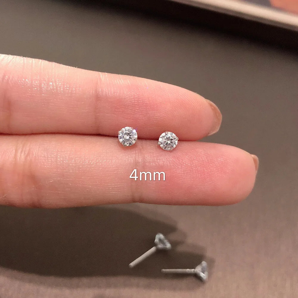 925 Sterling Silver Jewelry Women Fashion Cute Tiny Clear Crystal Stud Earrings Gift for Girls Teens Lady Fine Jewelry