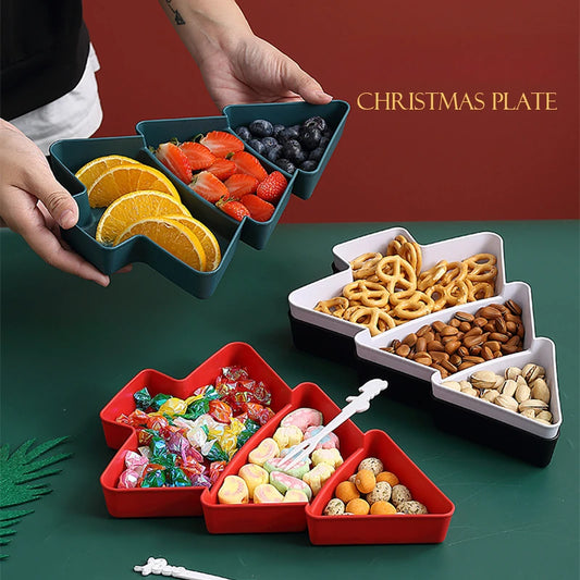 Christmas Tree Shape Living Room Candy Snacks Nuts Seeds Dry Fruits Plastic Plate Dishes Bowl Breakfast Plates Tray Tableware