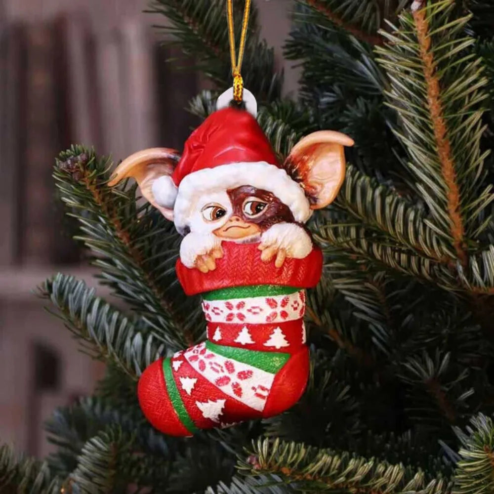 Gremlins Santa Hat Hanging Christmas Tree Decoration Pendant Cute Puppy Acrylic Ornament Christmas Gift Festive Party Supplies