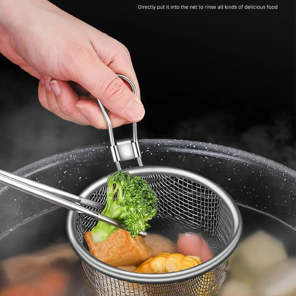 Mesh Net Strainer Basket Colander Net French Fries Hot Pot Skimmer Food Sieve Slotted Spoon Colander Kitchenware Tools