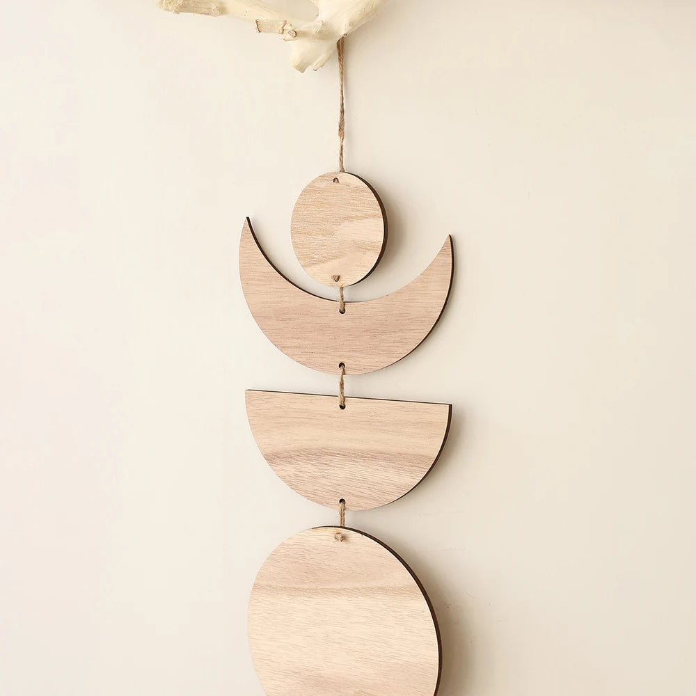 Wooden Wall Hanging Moon Phase Garland Wall Decor Hanging Ornaments Ramadan Decoration Boho Home Decor for Nursery Ornament Gift