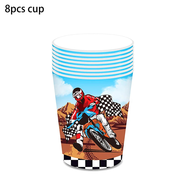 Dirt Bike Motorcycle Birthday Party Decorations Tableware Cups Plates Tablecloth Helmet Balloons Motocross Kids Party Supplies