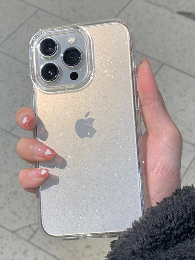 Luxury Clear Glitter Case For iPhone 11 12 13 14 15 Pro Max Xs XR Max 7 8 Plus Mini SE 2020 Soft Transparent Silicone Cover