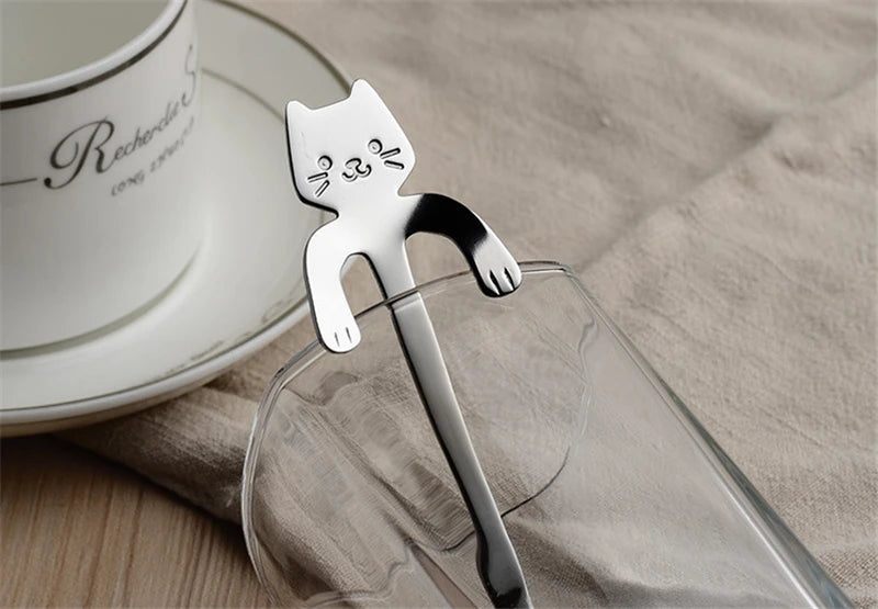 Stainless Steel Coffee Spoon Lovely Cute Cat Shape Teaspoon Dessert Snack Scoop Ice Cream Mini Spoons Tableware Kitchen Tools