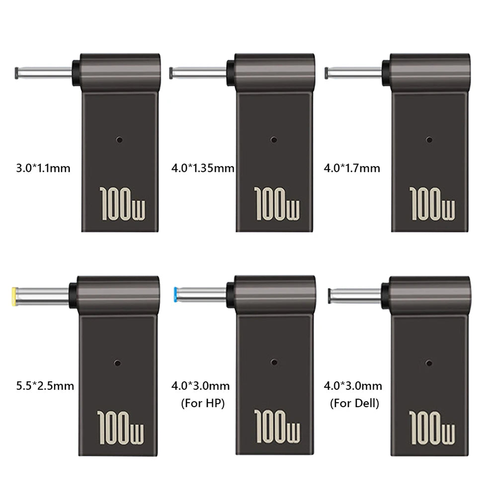 TISHRIC Laptop Power Charger Supply Connector Adapter PD 100W 5A  USB Type-C Female to DC Male For HP/Lenovo/DELL