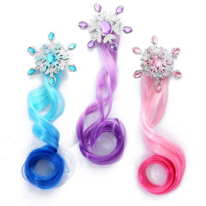 1 Pcs Baby Snowflake Bow Dazzle Gradient Fashion Children's Princess Wig Clockwork Edge Clip Sea Clip Hair Accessories