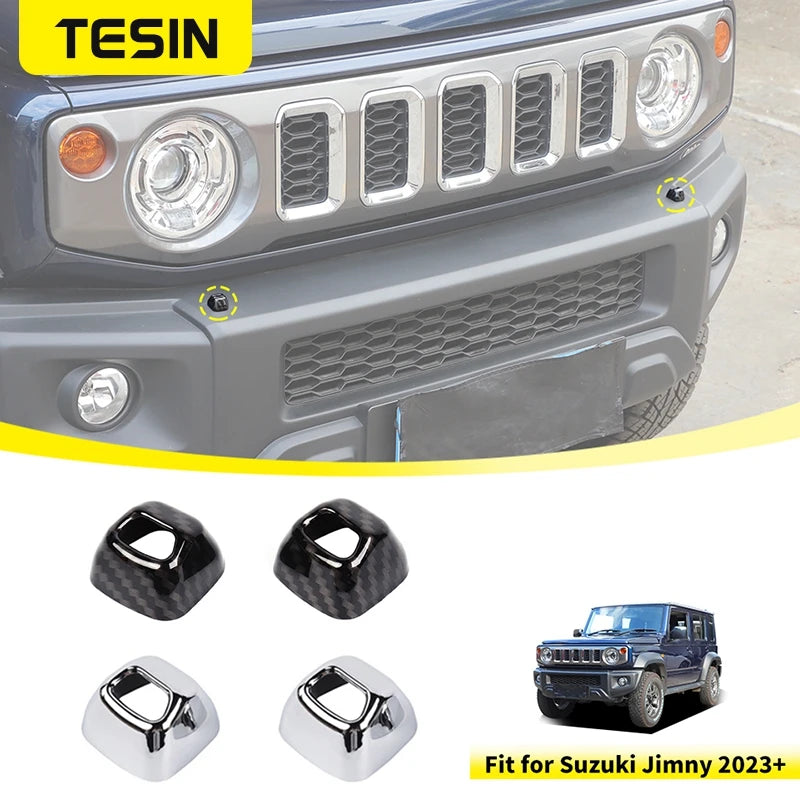 TESIN Headlight Cleaning Spray Nozzle Decoration Cover Headlight Washer Cap for Suzuki Jimny 2023 2024 Up Exterior Accessories