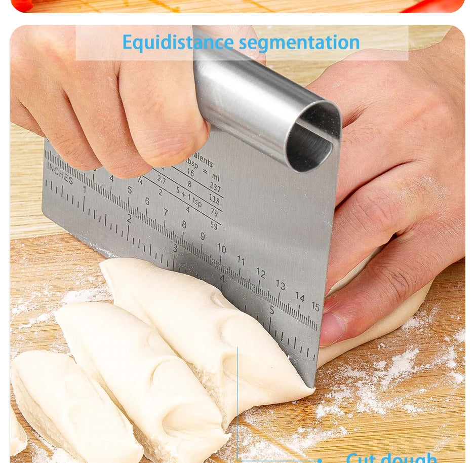 Stainless Steel Dough Pastry Scraper Pizza Cutter Chopper with Measuring Scale Multipurpose Cake Bread Separator Scale Knife