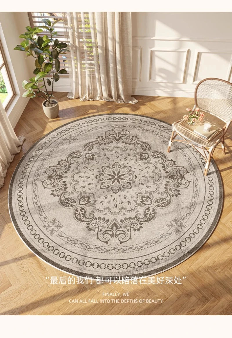 Retro Non Slip High End Carpet Living Room Round French Bedroom Bedside Non Slip Carpets Room Sofa Coffee Table Large Area Rug