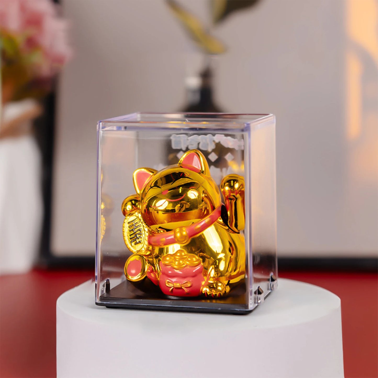 Solar Powered Maneki Neko Lucky Cat Welcoming Chinese Lucky Cat Waving Hand Beckoning Fortune Cat Figurines For Home Decor