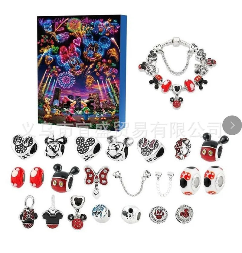 Anime Stitch Mickey Christmas Advent Calendar Bracelets Decor 24 Days Xmas Countdown Calendar Diy Jewelry Making Kit Girl Xmas G