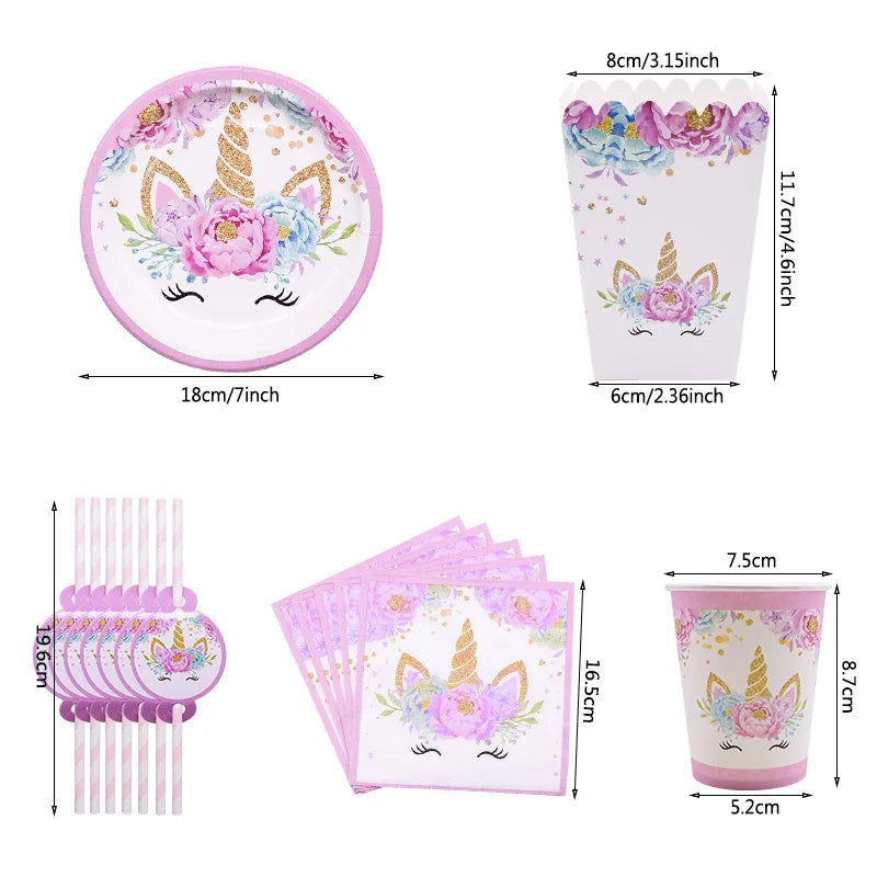 Unicorn Disposable Tableware Unicorn Party Supplies Paper Plate Cups Napkins Unicorn Birthday Party Decoration Baby Shower Girl