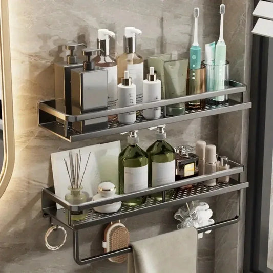 Bathroom Shelf Makeup Storage Organizer Aluminum Alloy Shampoo Rack Shower Shelf Bathroom Accessories No Drill Wall Shelf