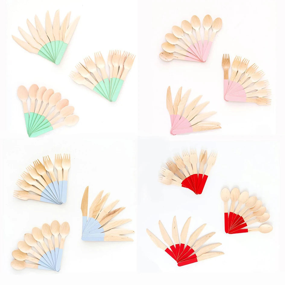 Party Disposable Wooden Cutlery Fork/Spoon/Cutters Knives Party Supplies Kitchen Utensil Birthday Dessert Tableware Packing 16cm