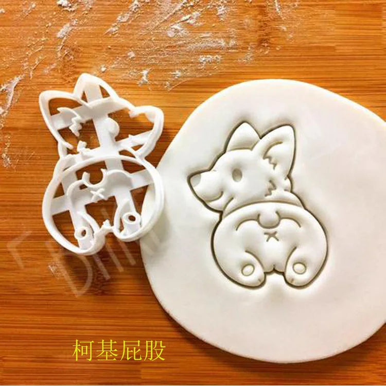 Set Cookie Cutters Mold Corgi Dog Shaped DIY Biscuit Baking Tool Cute Animal Cookie Stamp for Kids Kitchenware Bakeware