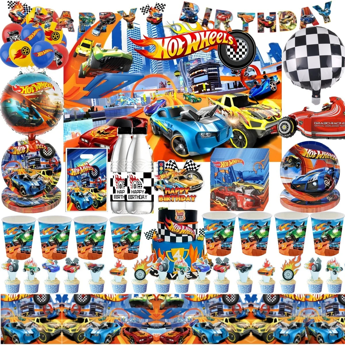 Hot Wheels Birthday Decoration Racing Car Disposable Tableware Tablecloth Plate Cup Balloon Baby Shower Kids Boys Party Supplies