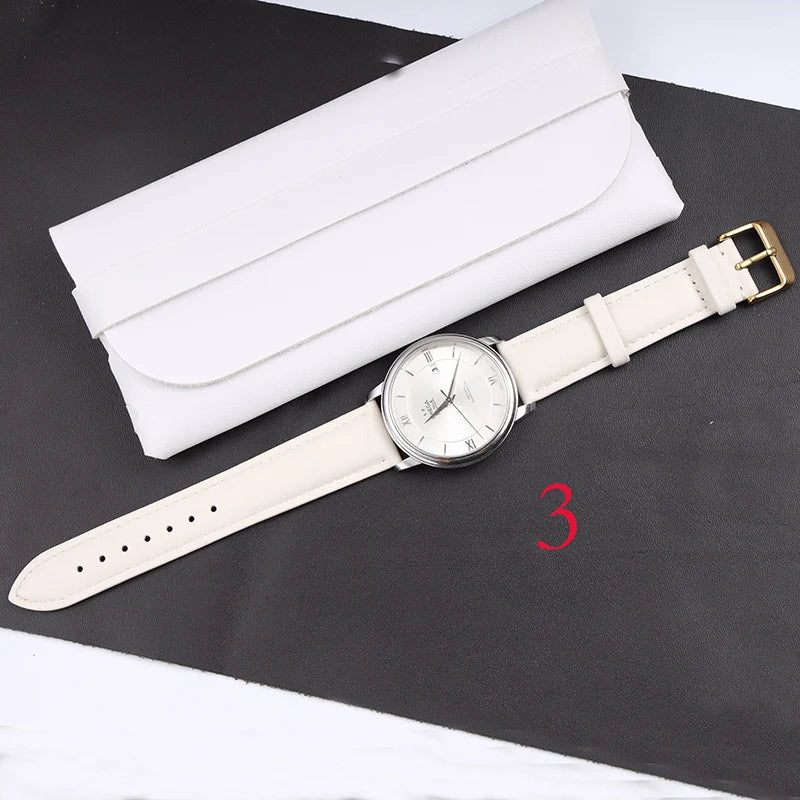 For Tissot Cartier DW White Strap 12mm 14mm 16mm 17mm 18mm 20mm Rose Gold metal Watch buckle Genuine Leather Women Watchband