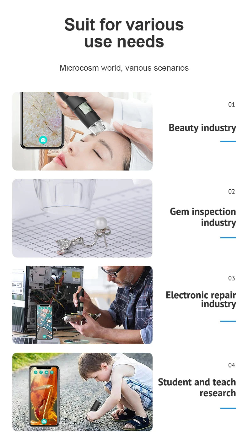 Wireless Digital Microscope 50X-1000X Magnification Flexible Stand for Android IOS iPhone PC Electronic Stereo Wifi Microscope