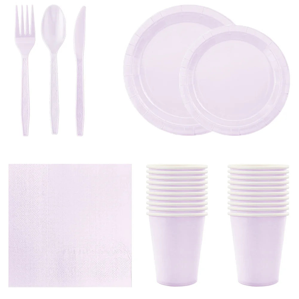 Solid Light Purple Theme Birthday Super Girls Decorations Party Disposable Tableware Paper Napkins Cups Plates Tablecloths Straw