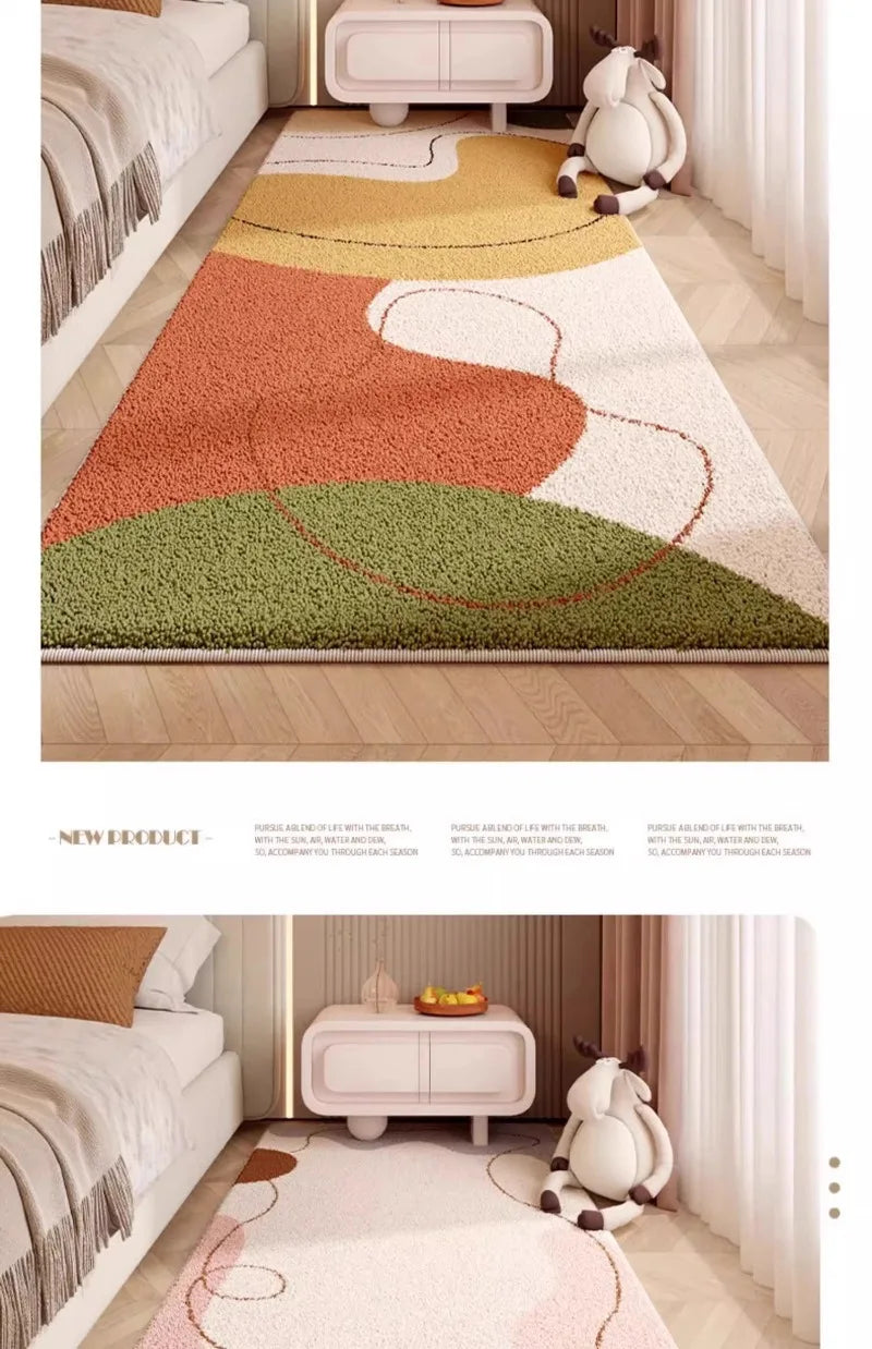 Fluffy Soft Japanese Cream Style Carpet Bedroom Bedside 2024 New Anti Slip Carpets Light Luxury High End Bedroom Waterproof Rug