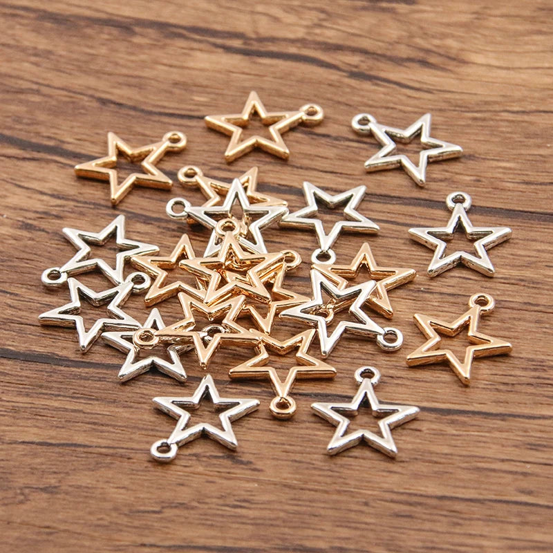 50PCS 14*16mm 2 Color Wholesale Hollow Star Charms Geometry Pendant Metal Alloy DIY Necklace Bracelet Earrings Marking